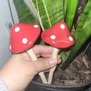 Ceramic Red Mushroom Garden Stakes